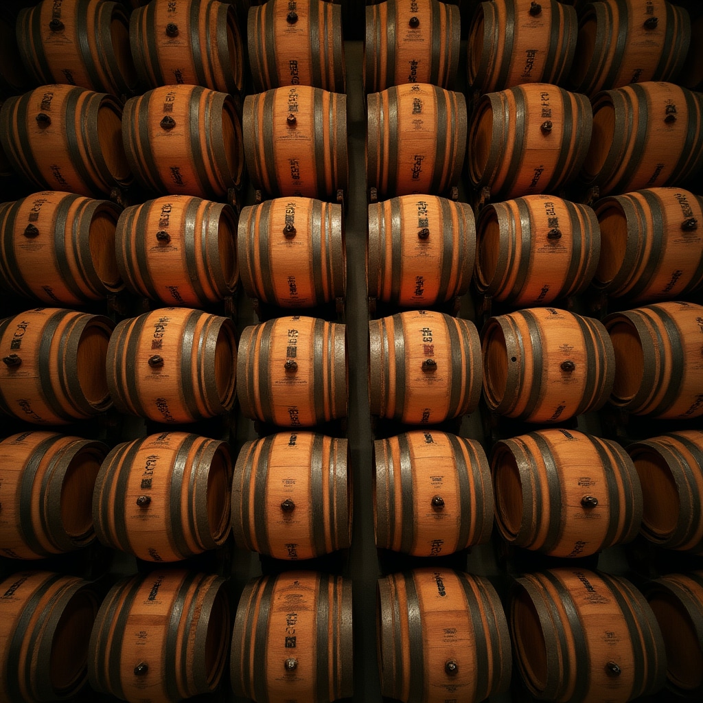 Botti di legno in cantina per invecchiamento del vino