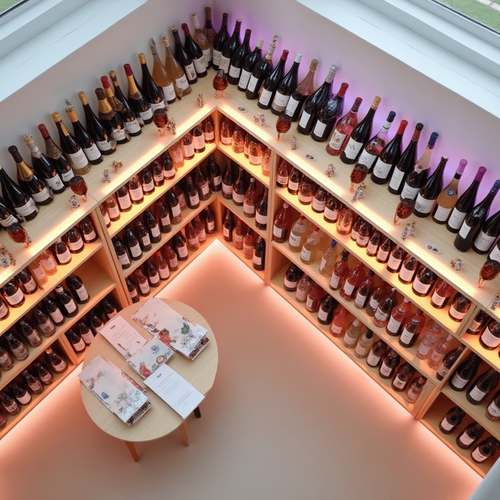 Allestimento punto vendita in cantina vinicola con esposizione bottiglie