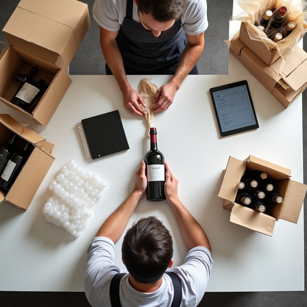 Imballaggio e spedizione di bottiglie di vino per e-commerce